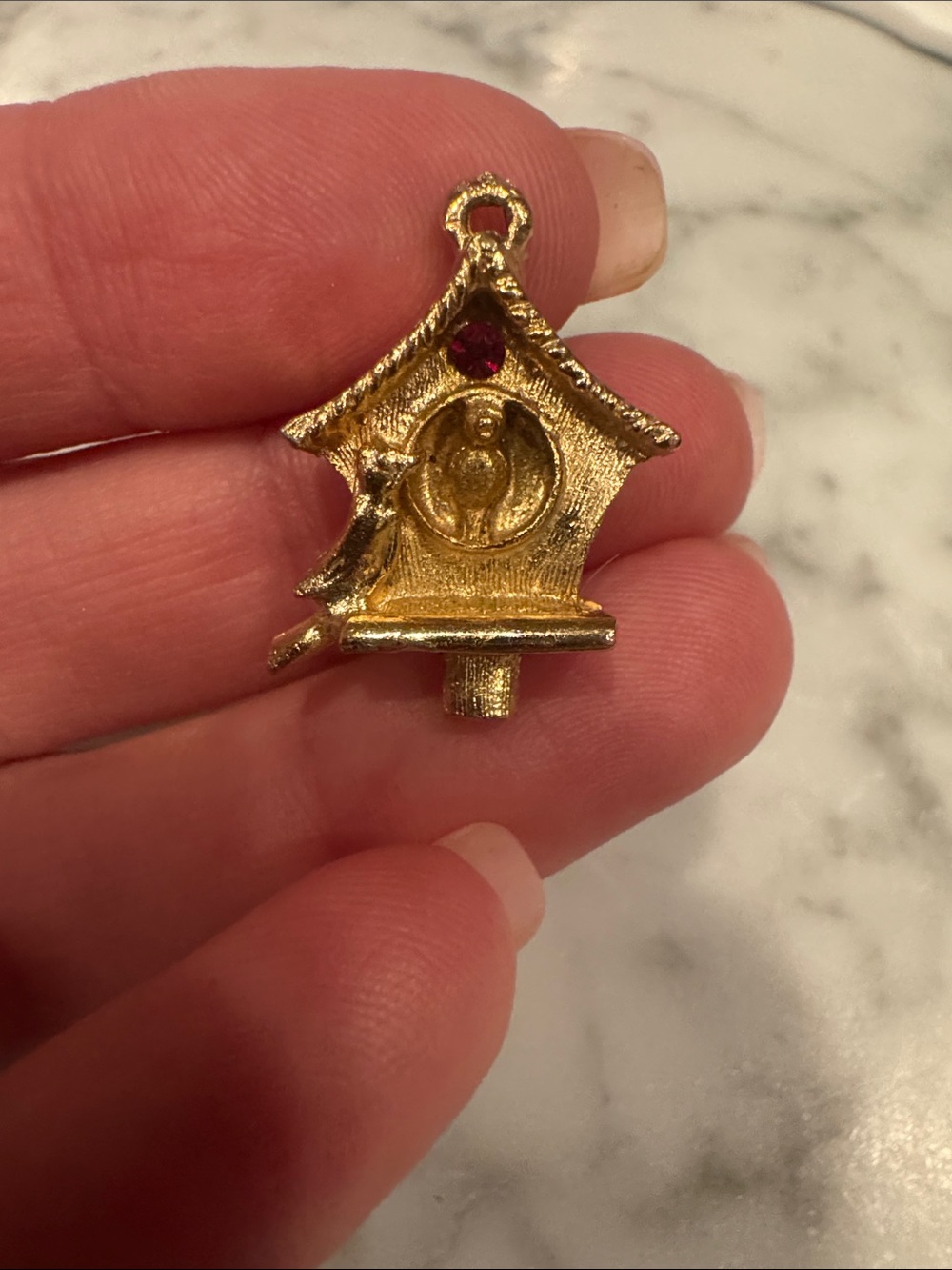 Vintage Gold Tone Bird House Charm Bracelet Necklace Charm 1960s/1970s Jewelry